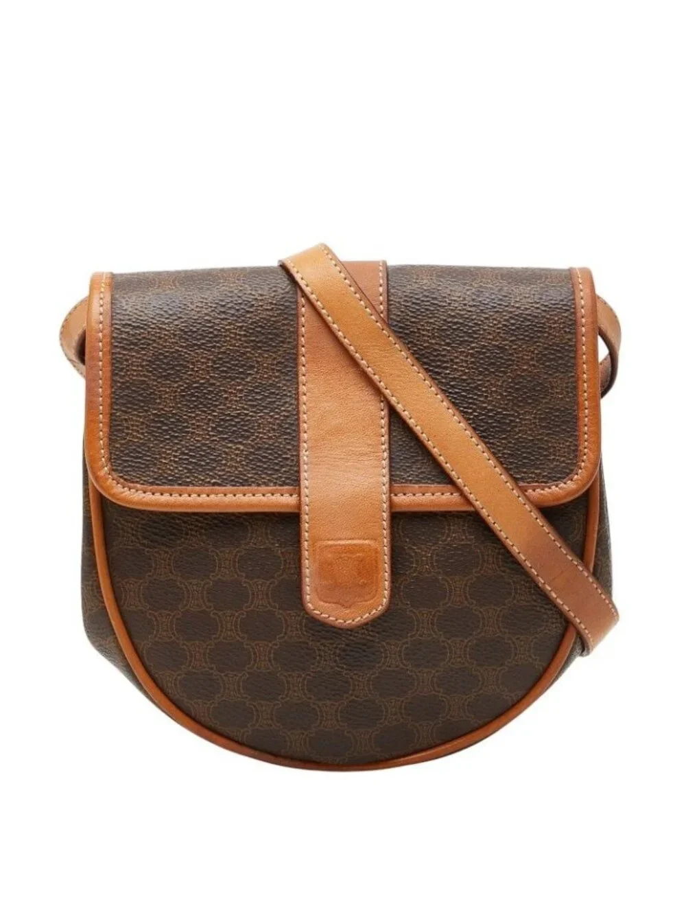 Celine Macadam Crossbody Shoulder Bag Brown Leather